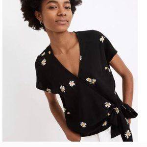 Madewell Sash-Tie Wrap Top in Lazy Daisies, Size M
